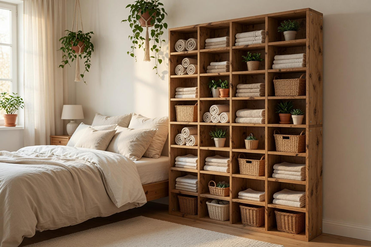 Wooden Bookshelf with Multiple Shelves — Natural pine 8x4