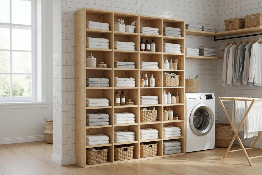 Wooden Bookshelf with Multiple Shelves — Natural pine 8x4