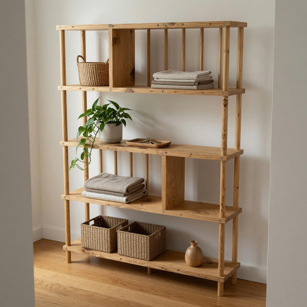 Handmade Solid Pine Bookcase with Vertical Rod Design