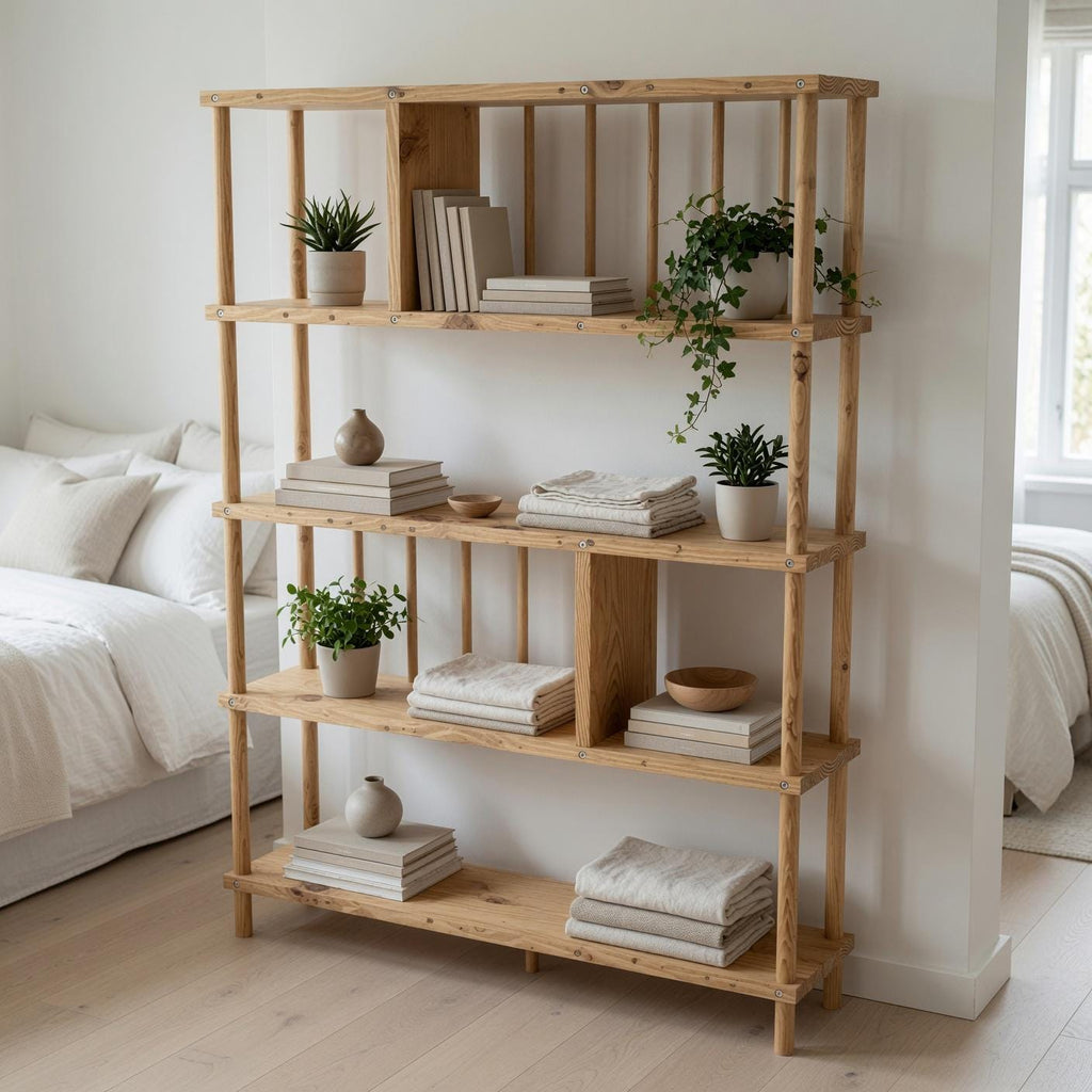 Handmade Solid Pine Bookcase with Vertical Rod Design