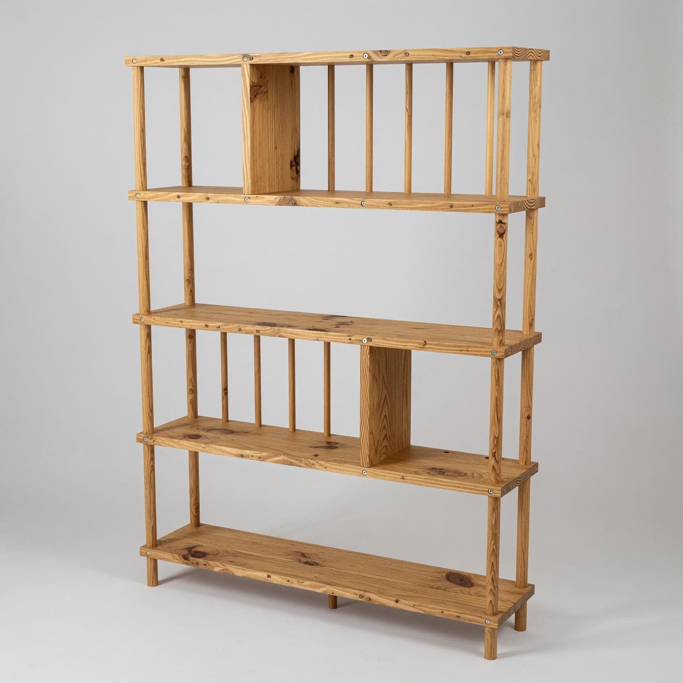 Handmade Solid Pine Bookcase with Vertical Rod Design