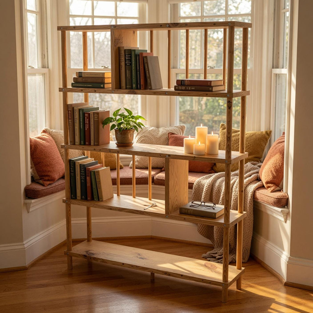Handmade Solid Pine Bookcase with Vertical Rod Design
