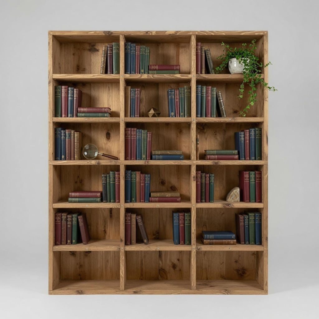 Solid Pine Wood Bookshelf, Rustic Multi-Shelf Storage Rack, Natural Modern Furniture