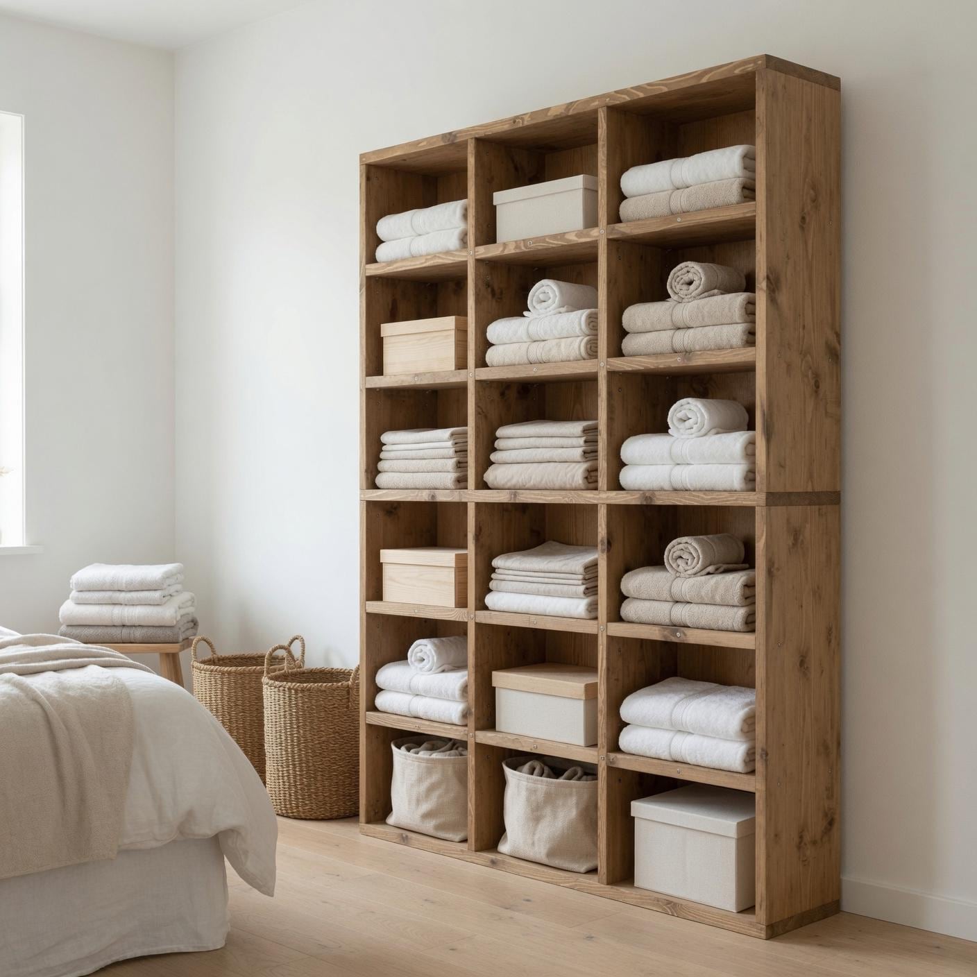 Solid Pine Wood Bookshelf, Rustic Multi-Shelf Storage Rack, Natural Modern Furniture