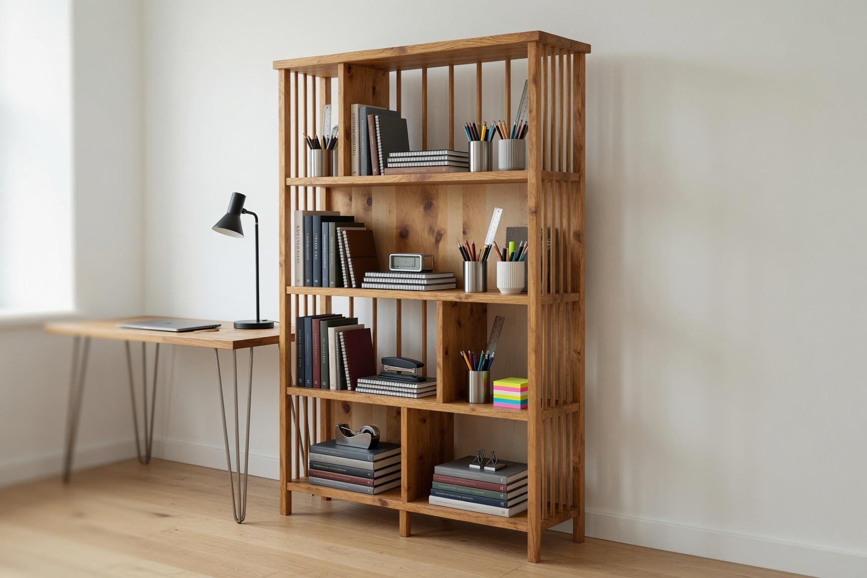 Natural Pine Bookshelf, Rustic Modern Storage Rack, Living Room Office Furniture