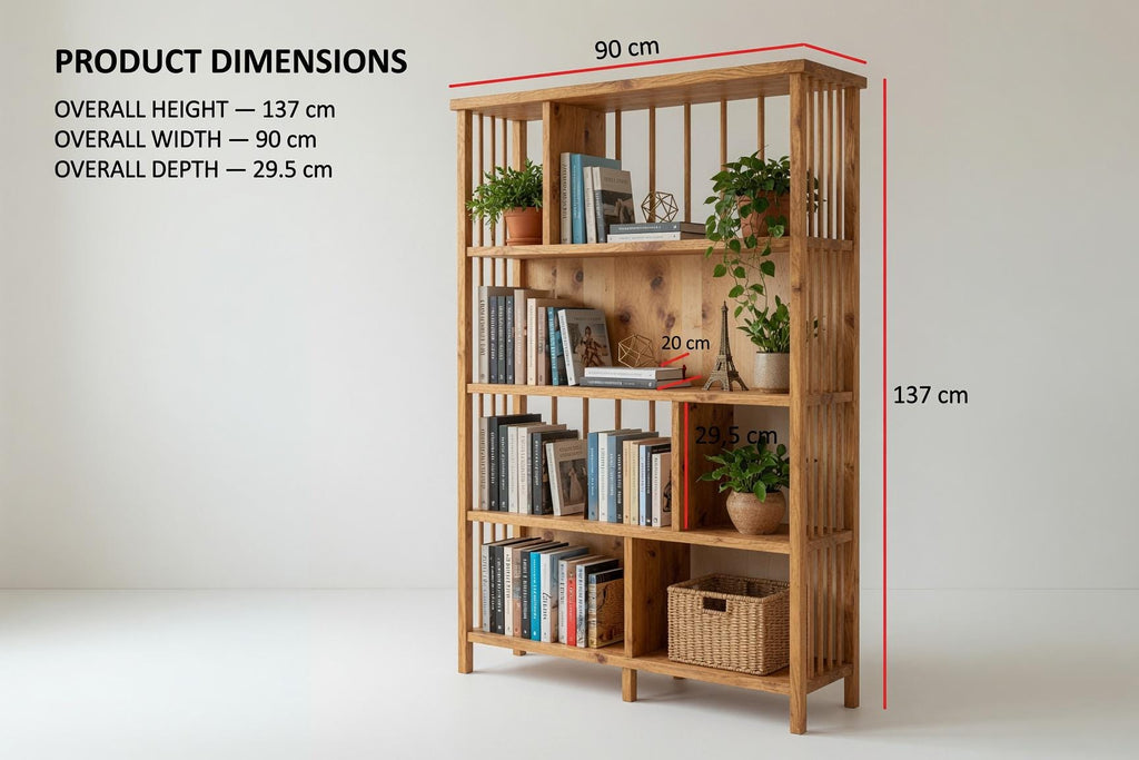 Natural Pine Bookshelf, Rustic Modern Storage Rack, Living Room Office Furniture