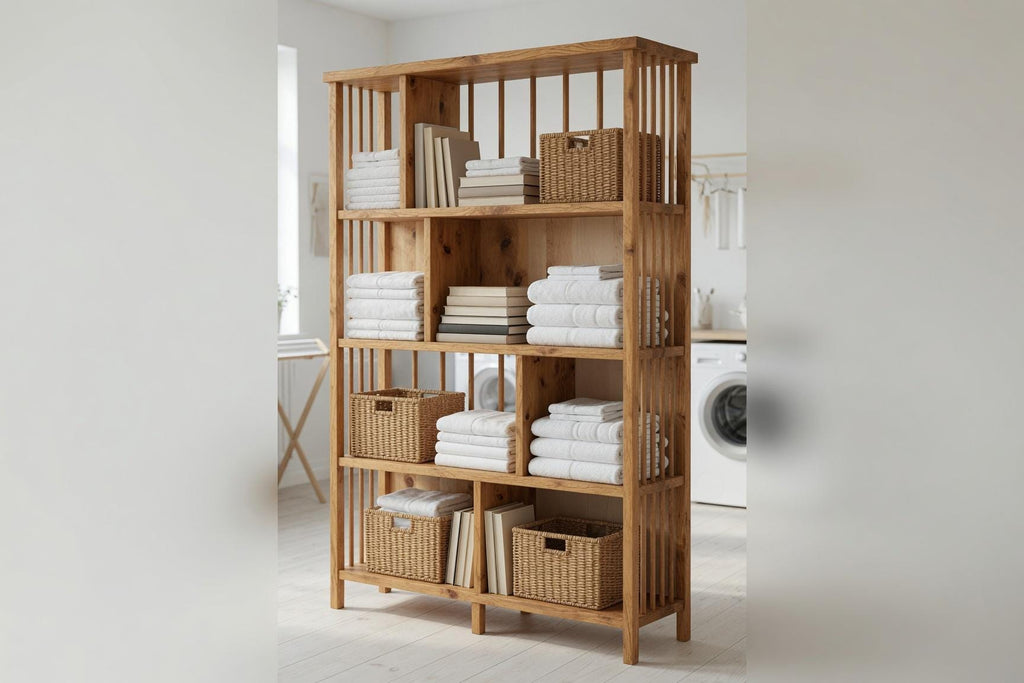 Natural Pine Bookshelf, Rustic Modern Storage Rack, Living Room Office Furniture