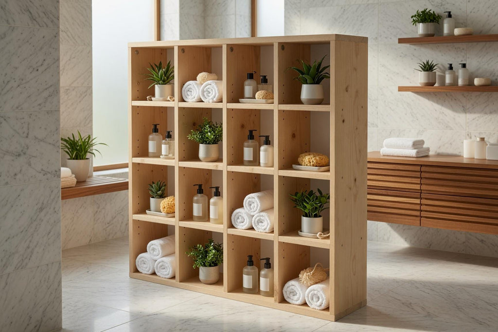 Natural Pine Bookshelf, Rustic Modern Storage Rack, Living Room Office Furniture