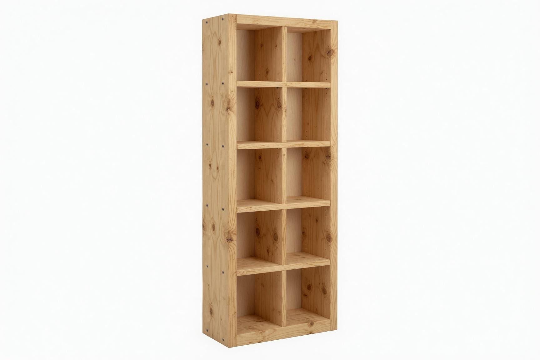 Natural Pine Bookshelf, Rustic Modern 5x2 Shelving Unit, Living Room Storage Rack