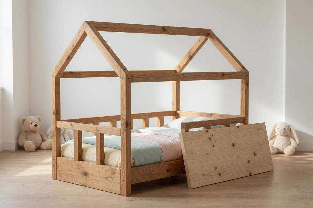 Solid Pine House Bed Frame for Kids | Montessori Floor Bed (141x71x112 cm)