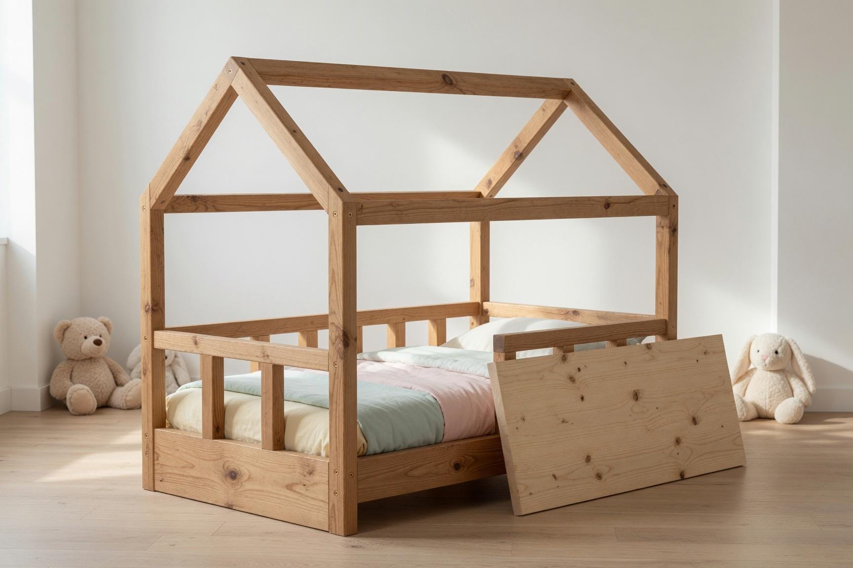 Solid Pine House Bed Frame for Kids | Montessori Floor Bed (141x71x112 cm)