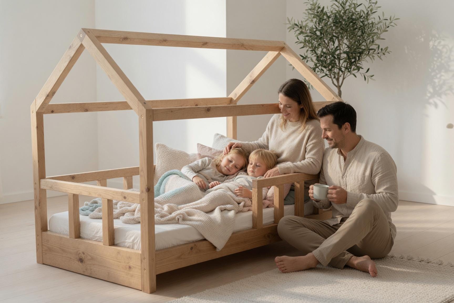 Solid Pine House Bed Frame for Kids | Montessori Floor Bed (141x71x112 cm)