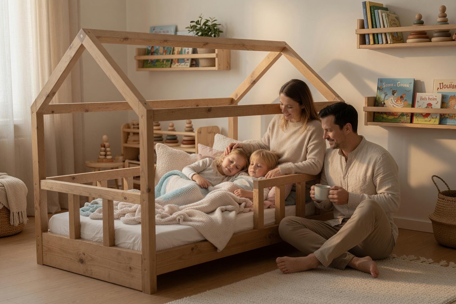 Solid Pine House Bed Frame for Kids | Montessori Floor Bed (141x71x112 cm)