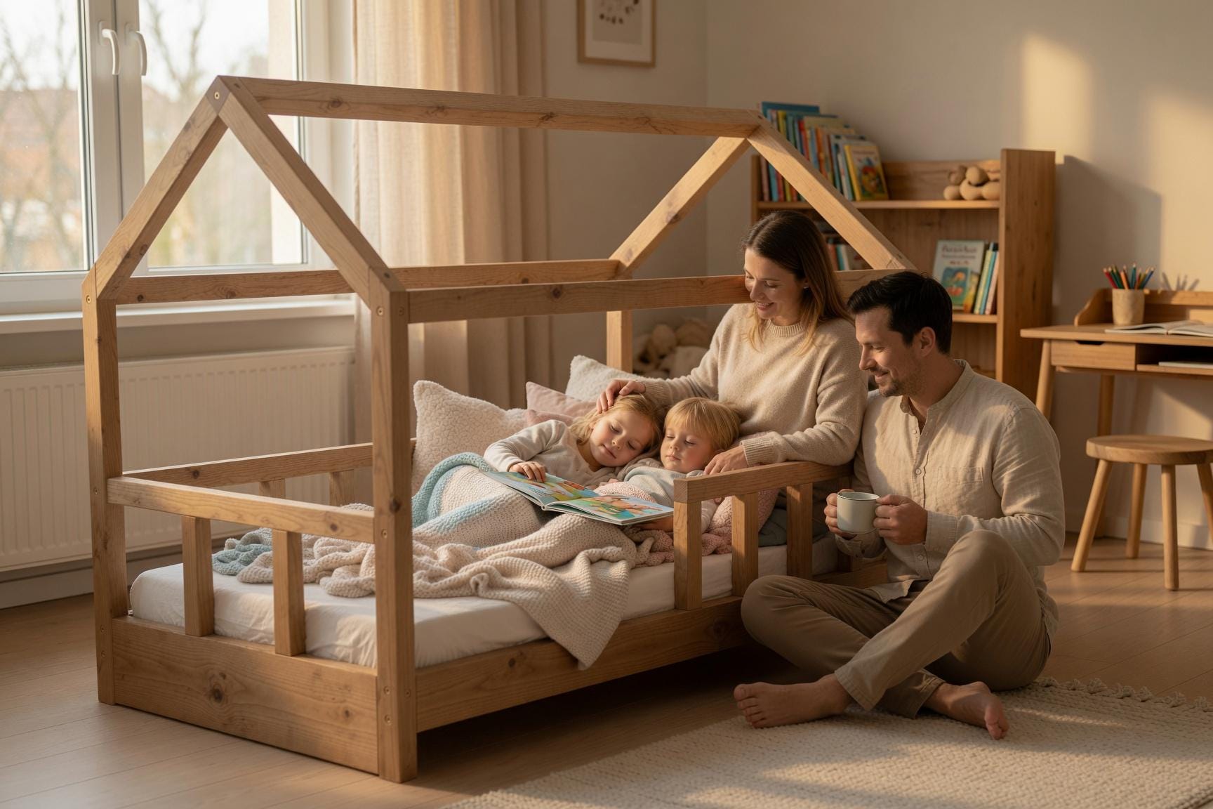 Solid Pine House Bed Frame for Kids | Montessori Floor Bed (141x71x112 cm)