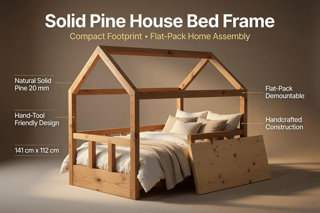Solid Pine House Bed Frame for Kids | Montessori Floor Bed (141x71x112 cm)