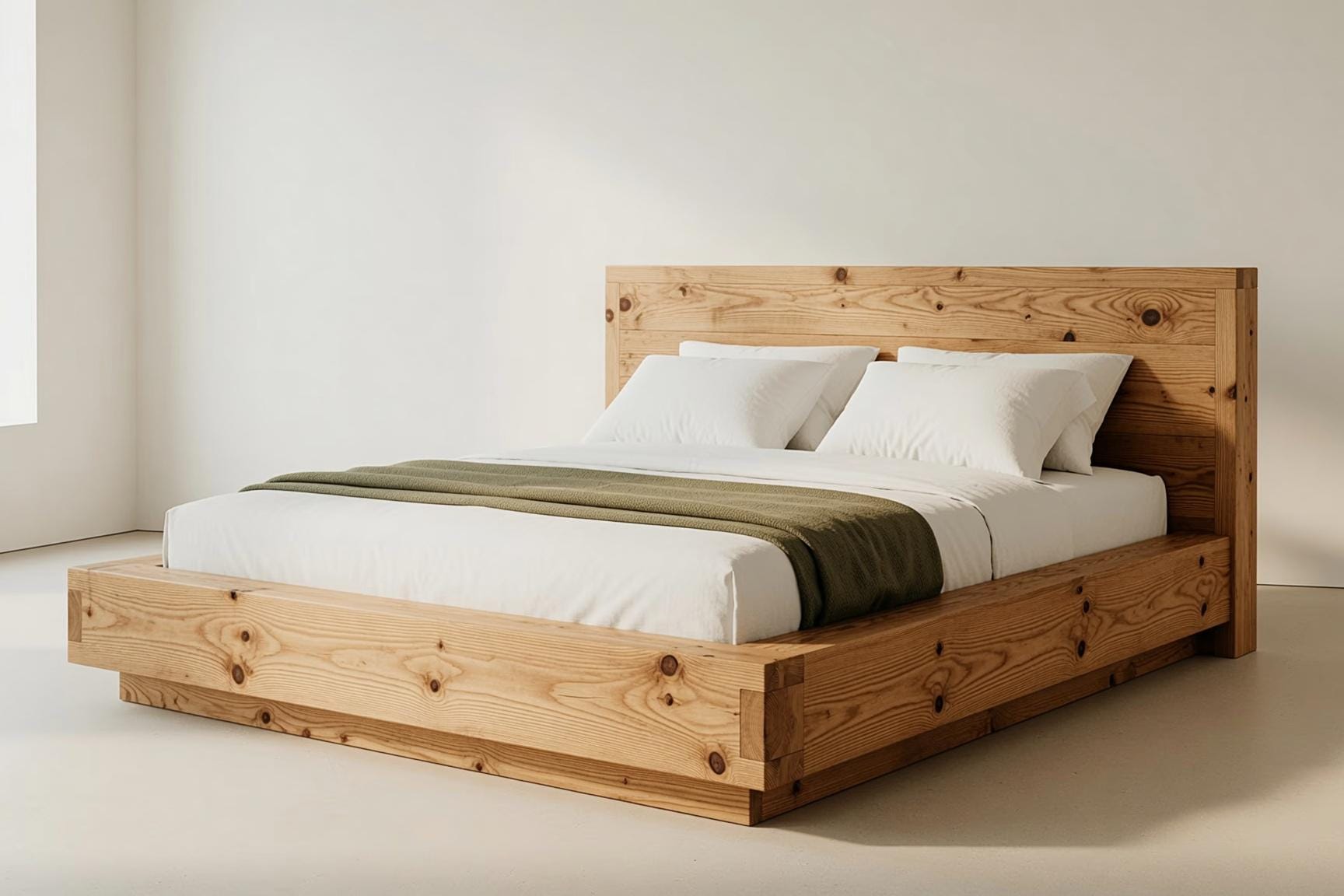 Solid Pine Platform Bed | Thick 50mm Wood, Handcrafted Rustic Frame, Flat-Pack Design