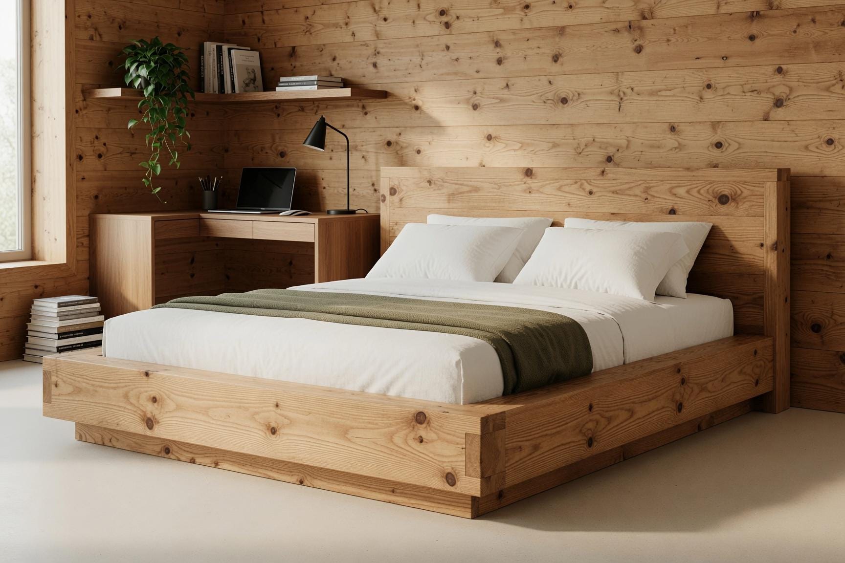 Solid Pine Platform Bed | Thick 50mm Wood, Handcrafted Rustic Frame, Flat-Pack Design