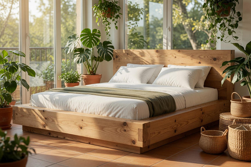 Solid Pine Platform Bed | Thick 50mm Wood, Handcrafted Rustic Frame, Flat-Pack Design
