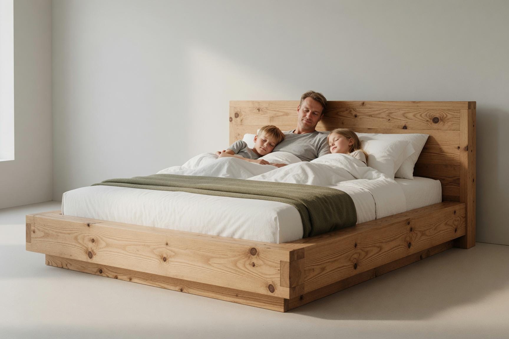 Solid Pine Platform Bed | Thick 50mm Wood, Handcrafted Rustic Frame, Flat-Pack Design