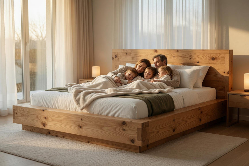 Solid Pine Platform Bed | Thick 50mm Wood, Handcrafted Rustic Frame, Flat-Pack Design