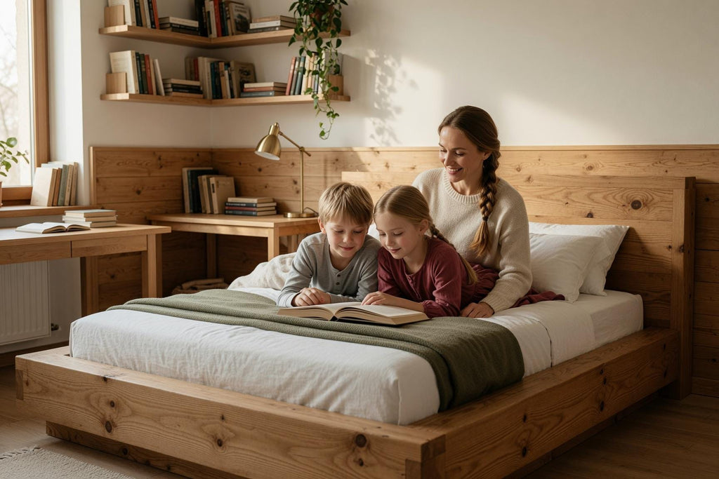 Solid Pine Platform Bed | Thick 50mm Wood, Handcrafted Rustic Frame, Flat-Pack Design